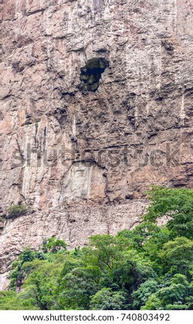 Natural cave on the vertical wall of Sumidero Canyon? Rio Grijalva, Mexico, Latin America