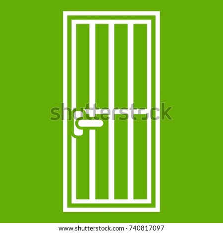 Steel door icon white isolated on green background. Vector illustration
