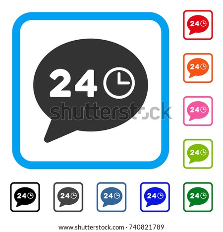Message Hours icon. Flat gray pictogram symbol inside a light blue rounded rectangular frame. Black, gray, green, blue, red, orange color versions of Message Hours vector.
