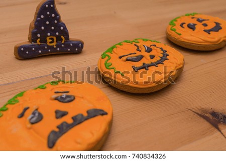 Cookies for Halloween with frightening faces. Preparing for Halloween