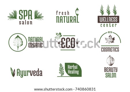 Minimalistic badge design. Floral, spa, wellness, ayurvedic, natural organic, eco. Creative isolated elements for your design.