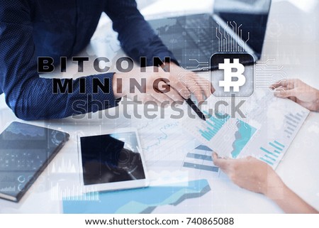 Bitcoin mining. Cryptocurrency, blockchain. Financial technology and internet concept.