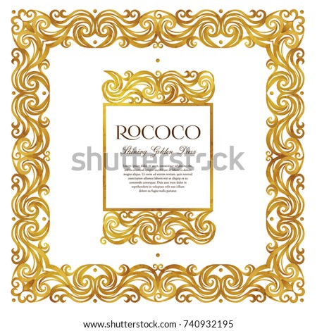Vector vintage square frames, ornate floral decor for design template. Victorian style gold element. Rococo. Arabic golden motifs. Ornamental illustration for invitation, greeting card.