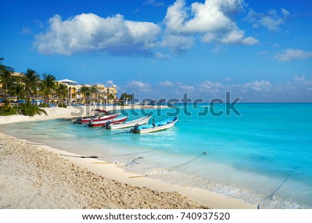 Playa del Carmen beach in Riviera Maya Caribbean at Mayan Mexico Royalty-Free Stock Photo #740937520