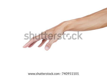 A man hand gesture upside down like holding something empty isolated on white background with Clipping path. Human hand gesture holding like basketball. Human hands can make gestures or catch things.