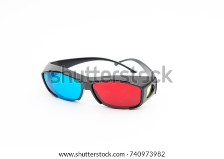 Three-dimensional glasses to watch a 3D movie on a white background.