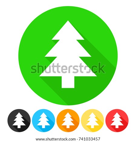 Fir Tree Christmas Icon Round Flat Vector Art Design Color Set 