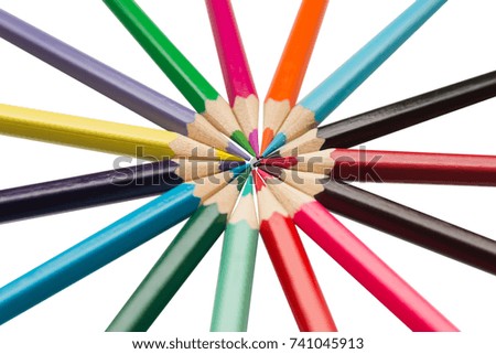 Color pencils,multicolored pencils isolated on white background with Clipping path