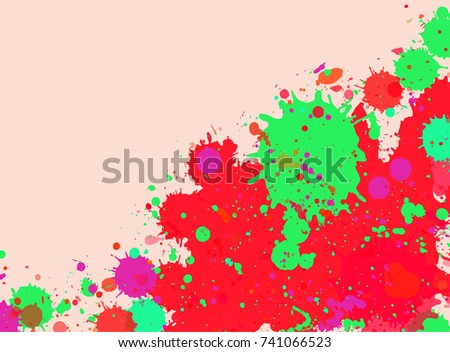Vibrant bright red and green watercolor artistic splashes frame with room for text. Vector background.