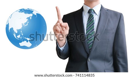Business man pointing globe