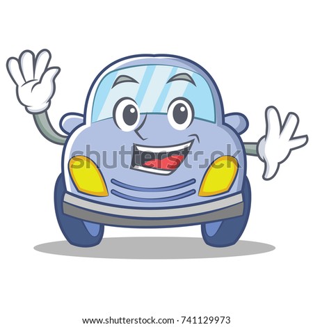 Waving cute car character cartoon