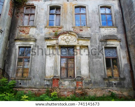 Abandoned palace in Belarus (Zheludok, Grodno region), built in the early twentieth century, example of Art Nouveau style Royalty-Free Stock Photo #741141673