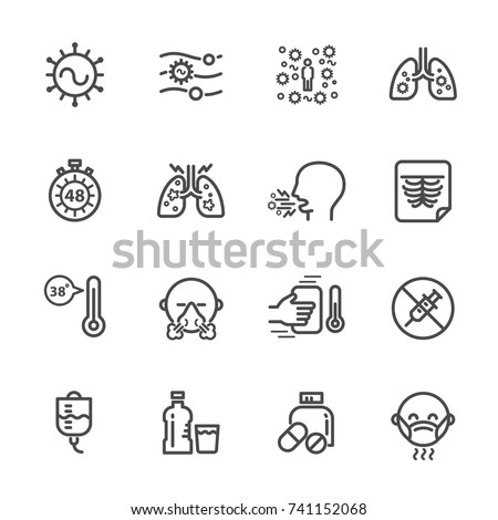 Causes and Symptoms of Respiratory syncytial virus Infection , RSV Infection Treatment , Vector line icon Royalty-Free Stock Photo #741152068