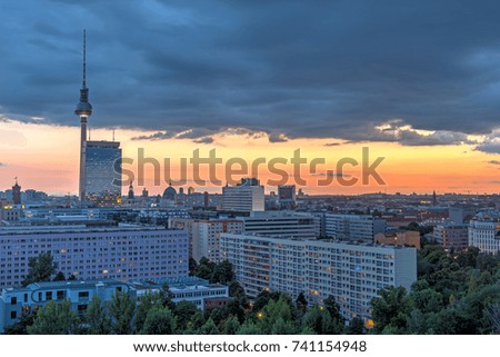 Dramatic sunset in Berlin, Germany, with the famous Television Tower