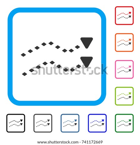 Dotted Trends icon. Flat gray pictogram symbol inside a light blue rounded rectangle. Black, gray, green, blue, red, orange color versions of Dotted Trends vector.