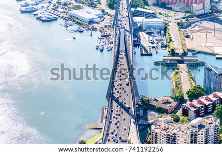 Sydney, Australia. Beautiful aerial view of Anzac Bridge area.