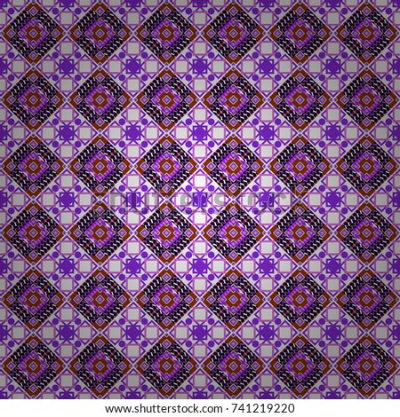 Background, texture with pop art effect. Vector seamless pattern. Geometric design template with black, violet and white elements. Technologic fabric tile card cover print badge.