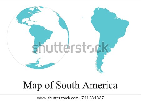 High Detailed Blue Globes and Map of South America isolated on white background. editable vector illustration.