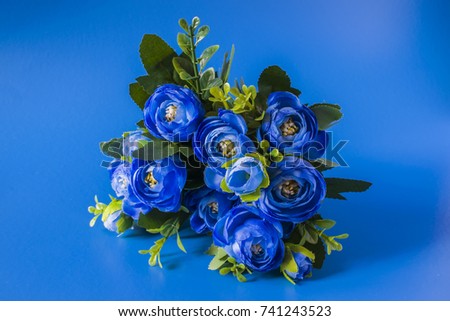 Violet flowers on a cobalt blue background. Beautiful blue glow background