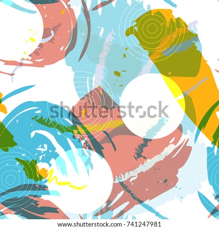Brush strokes seamless pattern in pastel colors. Vector stylized hand drawn illustration with abstract shapes.