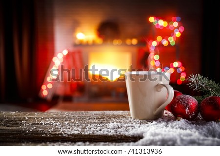 christmas time and mug on table place 