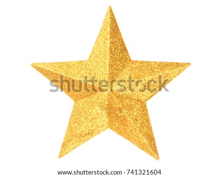 Macro of gold Christmas star isolated on white background Royalty-Free Stock Photo #741321604