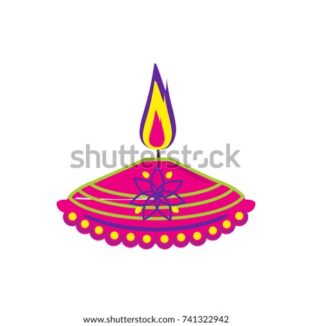Vector illustration diya lamp lit during Diwali festival. Happy Diwali. Greetings Card Design, Indian Hindu Festival of lights called Diwali