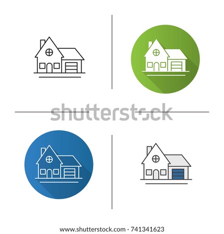 Cottage icon. Flat design, linear and color styles. Family house. Residence. Isolated raster illustrations