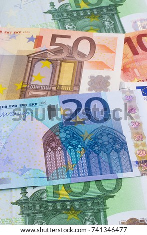 euro money of different denominations abstract background