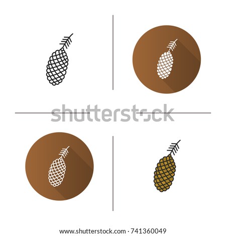 Pine cone icon. Flat design, linear and color styles. Isolated raster illustrations