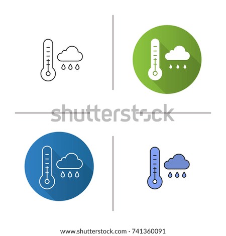Autumn weather icon. Flat design, linear and color styles. Thermometer and rainy cloud. Isolated raster illustrations