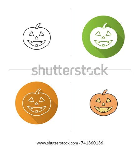 Halloween pumpkin icon. Flat design, linear and color styles. Isolated raster illustrations