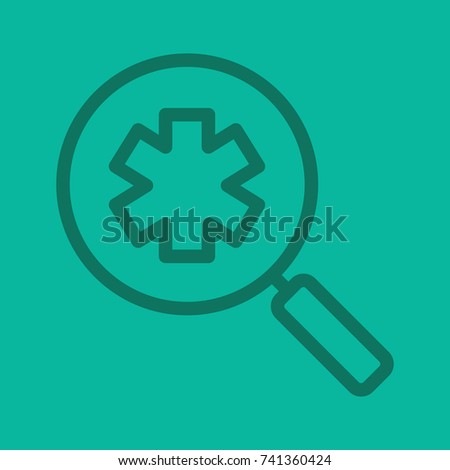 Ambulance search linear icon. Medical assistance. Magnifying glass with star of life. Thick line outline symbols on color background. Raster illustration