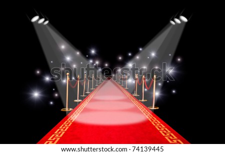 Red carpet with spotlight and flash
