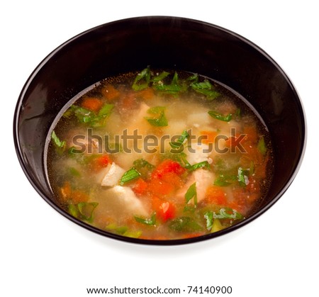 Vegetable soup with chicken isolated