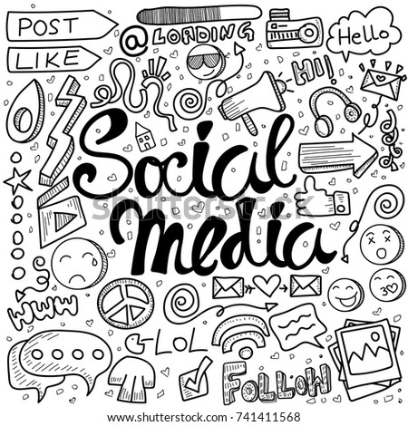 Objects and symbols on the Social Media element. Vector illustration.