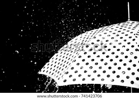 rain drop umbrella isolated. Umbrella on a monophonic background. Raindrops on the umbrella. A wet concept of bad weather. Rain falls on the umbrella

