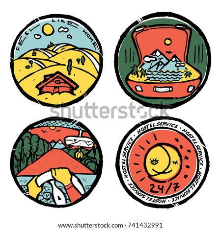 Traveling icons set. Colored illustration. Sports and recreation.