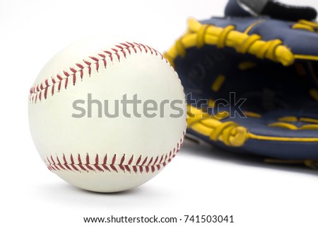 Baseball  and baseball glove on white background.