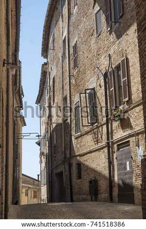 Corinaldo (Ancona, Marches, Italy): the historic town at morning. Street