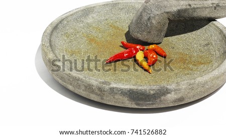 home made seasoning chili concept with mortar and pastel 