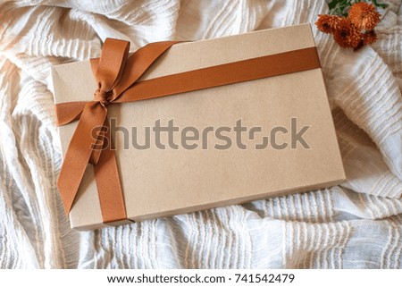 Beautiful unique luxury wrapped Christmas holiday craft brown gift box and bow , blank for logo and text.