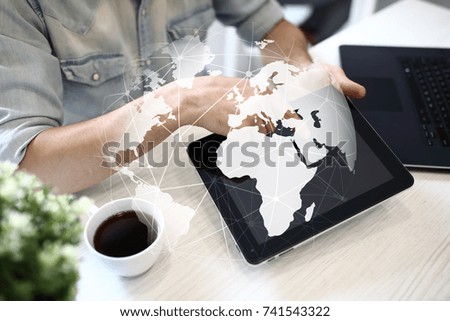 3D Earth on virtual screen. Global business strategy concept. Internet and Communication technology concept.