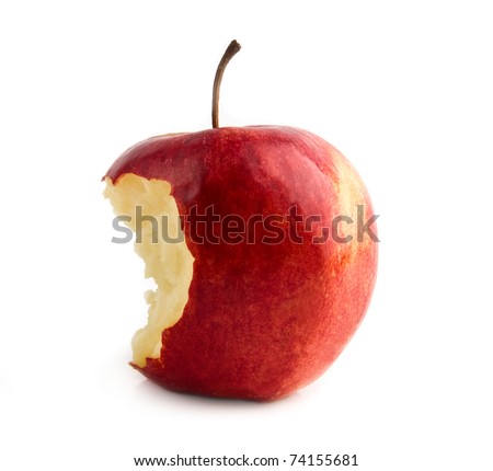 bitten red apple on a white background Royalty-Free Stock Photo #74155681