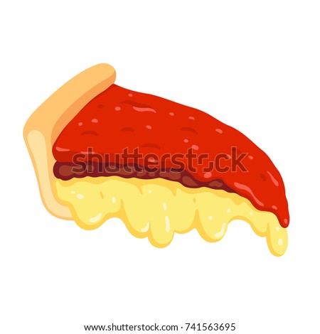 Chicago style deep dish pizza slice with melted cheese. Traditional American meat pie. Isolated vector clip art illustration.