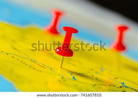 Travel destination points on a map