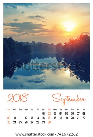 Nature photo calendar with beautiful minimalist landscape 2018. September