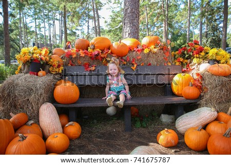 Toddler girl at pumpkin patch