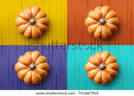 top view halloween horror party holiday season greeting with set prop on background, pumpkin colorful