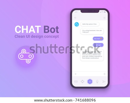 Clean Mobile UI Design Concept. Trendy Chatbot Application with Dialogue window. Sms Messenger. Vector EPS 10 Royalty-Free Stock Photo #741688096